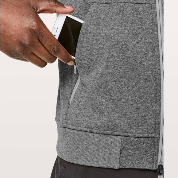 Lululemon Men’s City Sweat Bomber Thermo Heathered Light Cast Grey Jacket size L - Picture 3 of 8